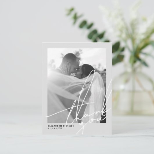 白黒の写真の結婚ありがとう ポストカード (スタンド正面)