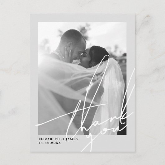 白黒の写真の結婚ありがとう ポストカード (正面)