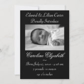 白黒の写真の誕生のお知らせ 案内状 (正面)