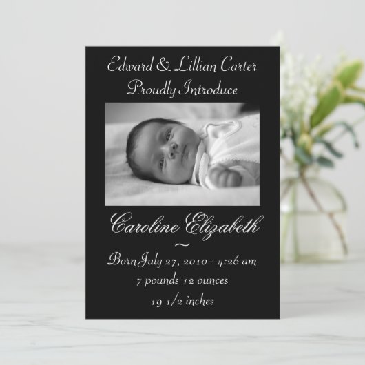 白黒の写真の誕生のお知らせ 案内状 (スタンド正面)