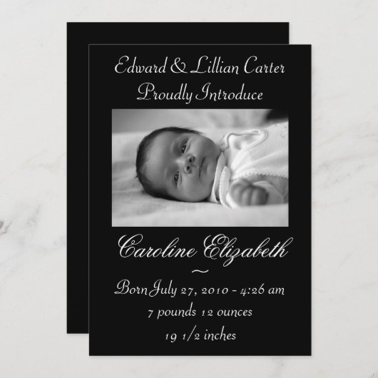 白黒の写真の誕生のお知らせ 案内状 (正面/裏面)