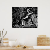 白黒の写真ひざまずき天使 ポスター (キッチン)