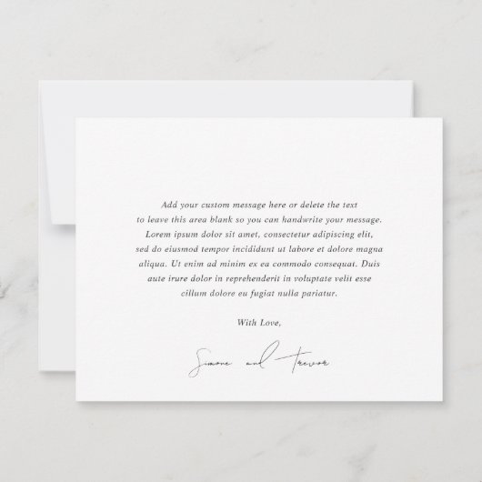 白黒の写真をクモダンリア結婚する サンキューカード (裏面)