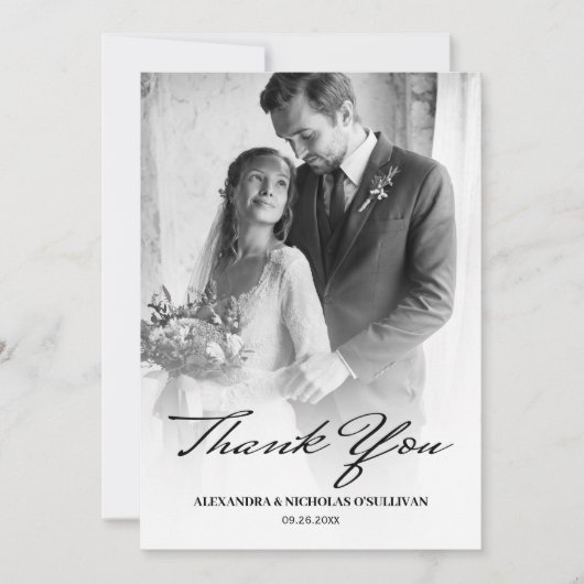白黒の写真エレガントの結婚サンキューカード サンキューカード (正面)