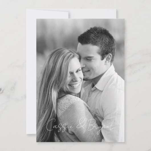 白黒の写真エレガントモダンの結婚数 招待状 (裏面)