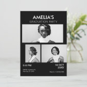 白黒の写真エレガント卒業パーティー 招待状 (スタンド正面)
