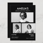 白黒の写真エレガント卒業パーティー 招待状 (正面/裏面)