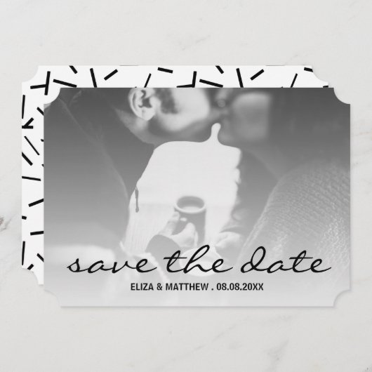 白黒の写真カスタム日付の保存 セーブザデート (正面/裏面)