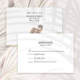 白黒の写真カスタム結婚式RSVPカード サンキューカード