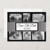 白黒の写真ストライプの日付の保存 案内ポストカード (正面/裏面)