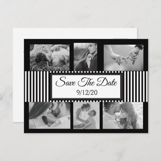 白黒の写真ストライプの日付の保存 案内ポストカード (正面/裏面)