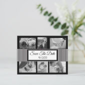 白黒の写真ストライプの日付の保存 案内ポストカード (スタンド正面)