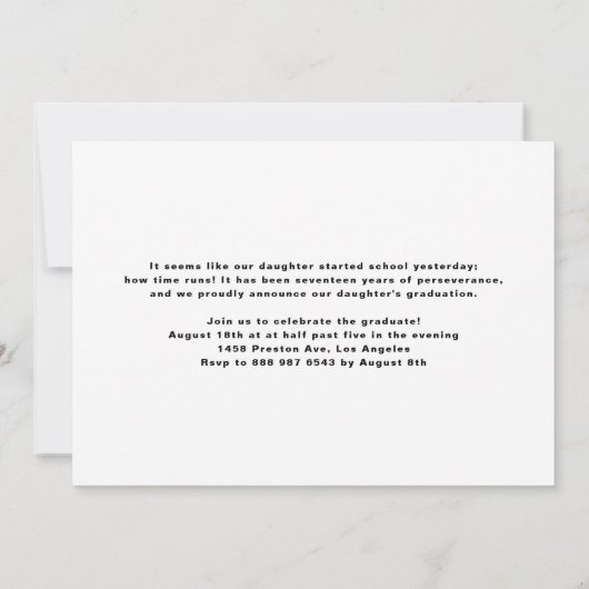 白黒の写真モダンのストライプ卒業 招待状 (裏面)