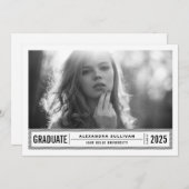 白黒の写真モダンのストライプ卒業 招待状 (正面/裏面)