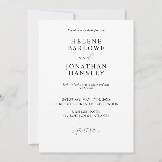 白黒の写真モダンエレガントの結婚数 招待状 (正面)