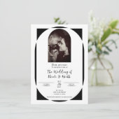 白黒の写真モダンミニマルの結婚数 招待状 (スタンド正面)