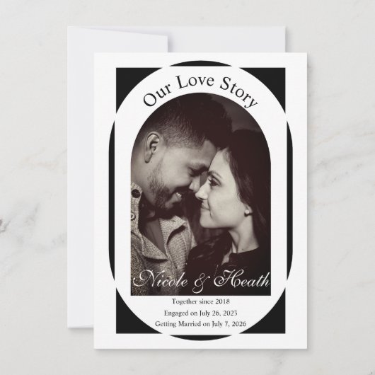 白黒の写真モダンミニマルの結婚数 招待状 (裏面)