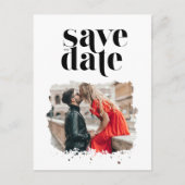 白黒の写真モダン日結婚付を保存 案内ポストカード (正面)