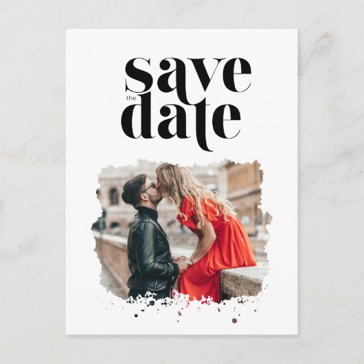 白黒の写真モダン日結婚付を保存 案内ポストカード (正面)