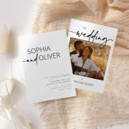 白黒の写真モダン結婚の 招待状