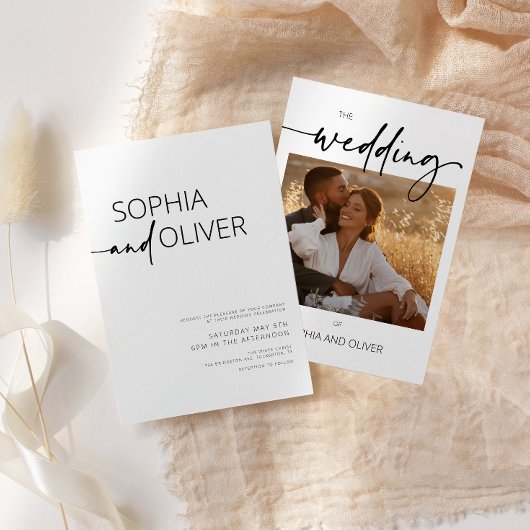 白黒の写真モダン結婚の 招待状