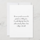 白黒の写真卒業のお知らせ 招待状 (裏面)