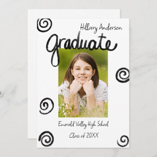 白黒の写真卒業のお知らせ 招待状 (正面/裏面)