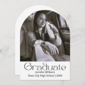 白黒の写真卒業アーチ発表 招待状 (正面/裏面)