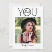 白黒の写真卒業 サンキューカード (正面)