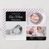 白黒の写真数々の生誕発表 案内状 (正面/裏面)