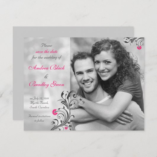 白黒の写真日付カードの保存 セーブザデート (正面/裏面)