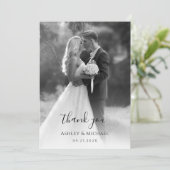 白黒の写真結婚のスクリプモダントシンプル サンキューカード (スタンド正面)