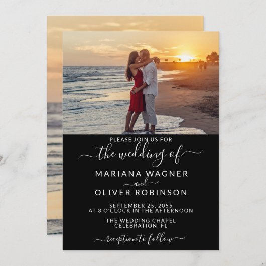 白黒の写真結婚の 招待状 (正面/裏面)