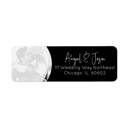 白黒の写真結婚差出人住所 ラベル (正面)