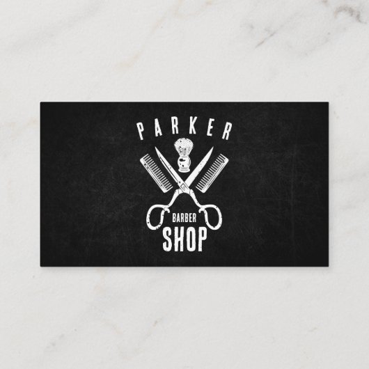 白黒の写真錆びたバーバーバーショップメンズひげそり ロイヤリティカード (裏面)