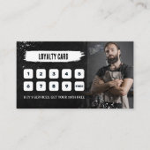 白黒の写真錆びたバーバーバーショップメンズひげそり ロイヤリティカード (正面)