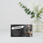 白黒の写真錆びたバーバーバーショップメンズひげそり 名刺 (スタンド正面)