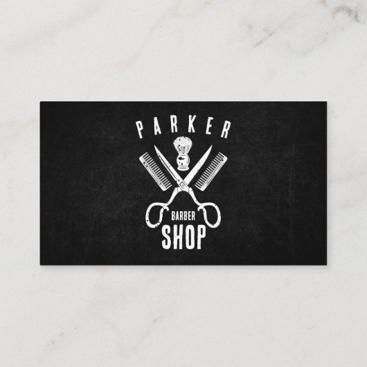 白黒の写真錆びたバーバーバーショップメンズひげそり 名刺 (裏面)