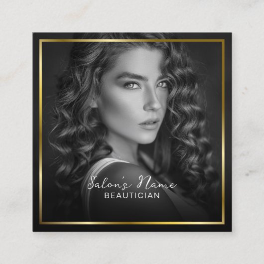 白黒の写真 |金ゴールドエレガントフレーム スクエア名刺 (正面)