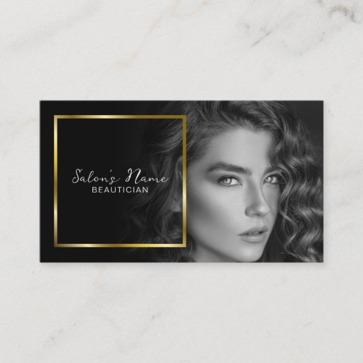 白黒の写真 |金ゴールドエレガントフレーム 名刺 (正面)