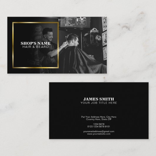 白黒の写真 |金ゴールドフレーム 名刺 (正面/裏面)