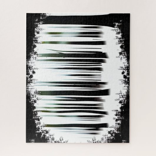 白黒の冬のシルエット林 ジグソーパズル (縦)