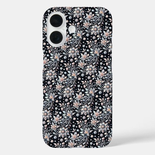 白黒の冬の花柄カバー Case-Mate iPhoneケース (裏面)