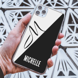 白黒の分割クラシックスクリプトモノグラムの iPhone 13 PRO MAXケース