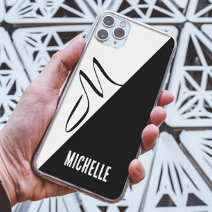 白黒の分割クラシックスクリプトモノグラムの iPhone 13 PRO MAXケース