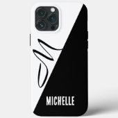 白黒の分割クラシックスクリプトモノグラムの Case-Mate iPhoneケース (裏面)