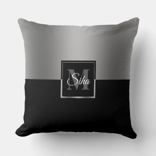 白黒の分割スクリーンの幾何学的デザイン クッション (正面)