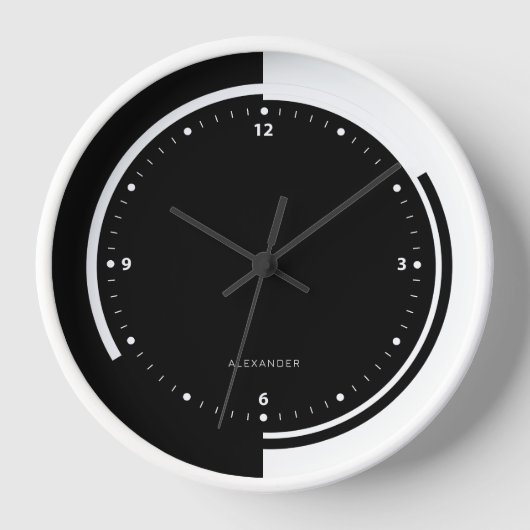 白黒の分割スクリーンの幾何学的デザイン 壁時計 (正面)