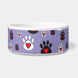 白黒の前足と青のハート ボウル