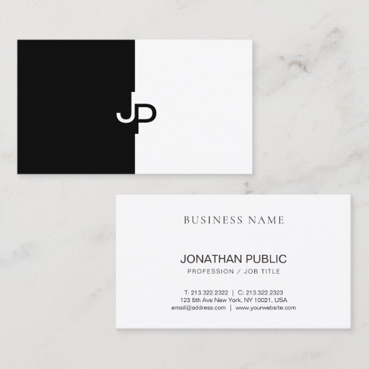 白黒の創造的で頭が切れるなデザインのプロフェッショナル 名刺 (正面/裏面)